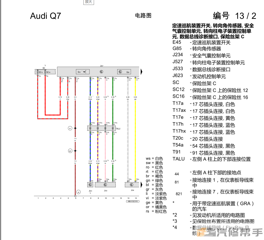 2019-2020年款奥迪Q7原厂维修手册电路图线路图资料下载